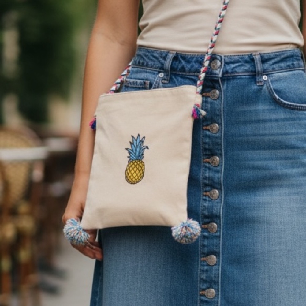 NEW•Peace By Piece Boho Chic Fun Pineapple Canvas Tote Bag